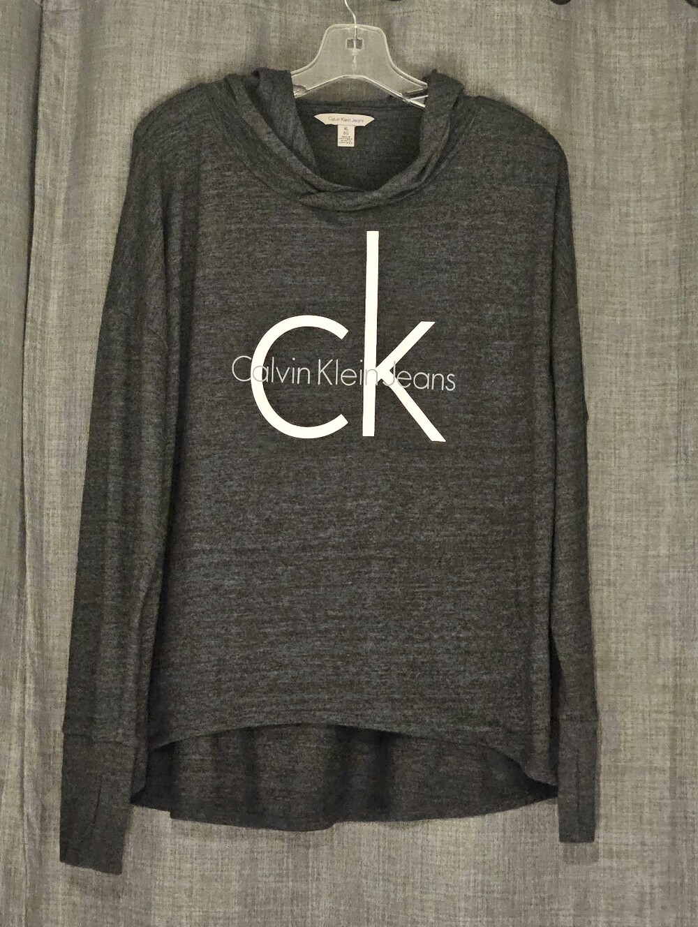 Calvin Klein Jeans Charcoal Gray Logo Pullover Hoodie Womens Size XL